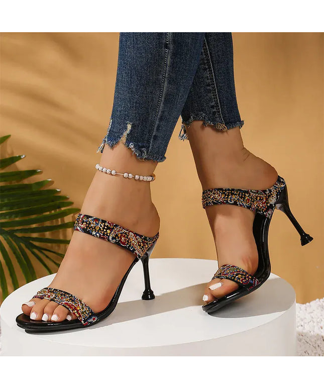 KissICON Shiny Crystal High Heels Sandals for Women Plus