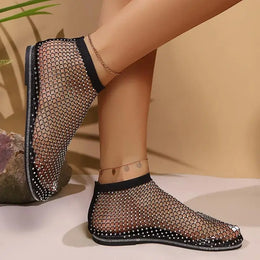 KissICON Shiny Crystal Solid Flat Sandals for Women Breathable
