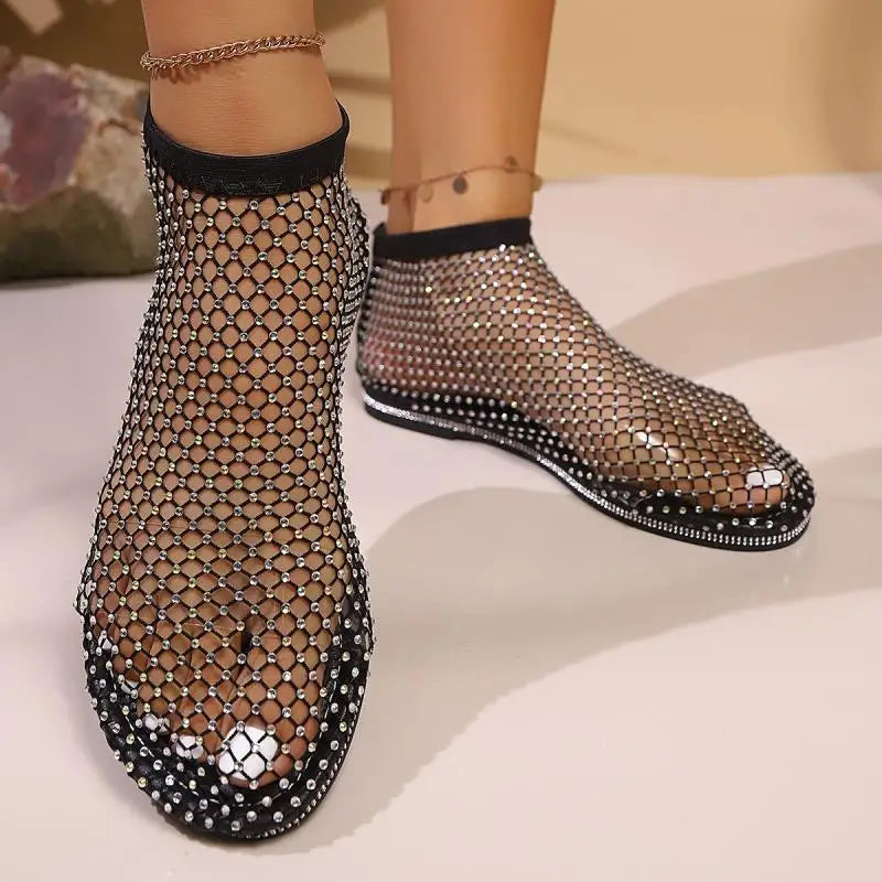 KissICON Shiny Crystal Solid Flat Sandals for Women Breathable