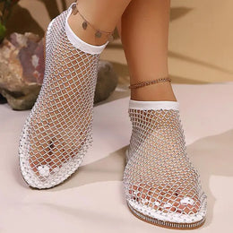 KissICON Shiny Crystal Solid Flat Sandals for Women Breathable
