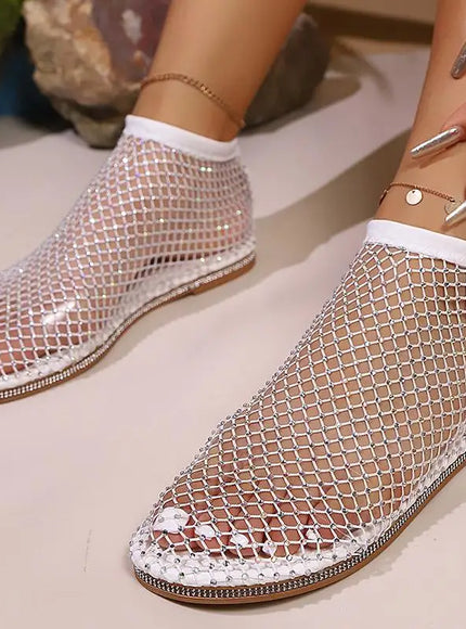 KissICON Shiny Crystal Solid Flat Sandals for Women Breathable