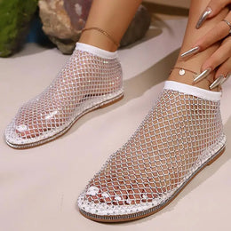 KissICON Shiny Crystal Solid Flat Sandals for Women Breathable
