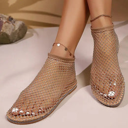 KissICON Shiny Crystal Solid Flat Sandals for Women Breathable