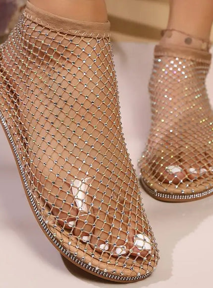 KissICON Shiny Crystal Solid Flat Sandals for Women Breathable