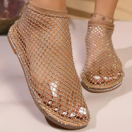 KissICON Shiny Crystal Solid Flat Sandals for Women Breathable