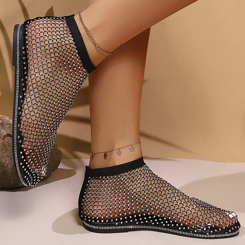 KissICON Shiny Crystal Solid Flat Sandals for Women Breathable