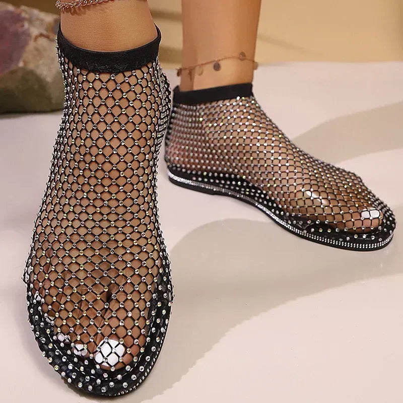 KissICON Shiny Crystal Solid Flat Sandals for Women Breathable
