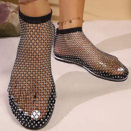 KissICON Shiny Crystal Solid Flat Sandals for Women Breathable