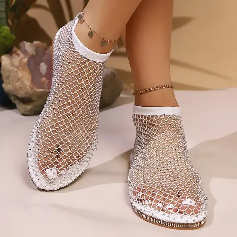 KissICON Shiny Crystal Solid Flat Sandals for Women Breathable