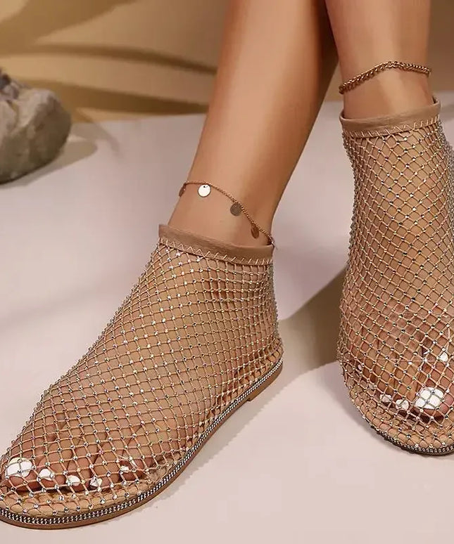 KissICON Shiny Crystal Solid Flat Sandals for Women Breathable