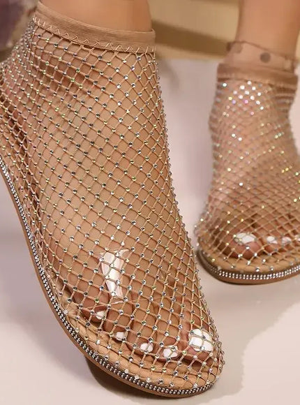 KissICON Shiny Crystal Solid Flat Sandals for Women Breathable