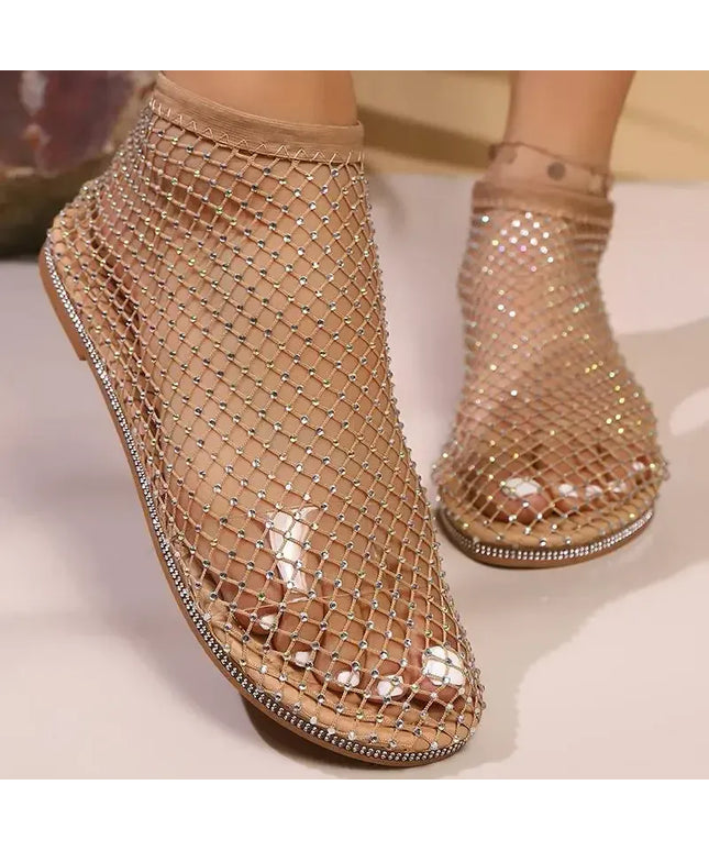 KissICON Shiny Crystal Solid Flat Sandals for Women Breathable