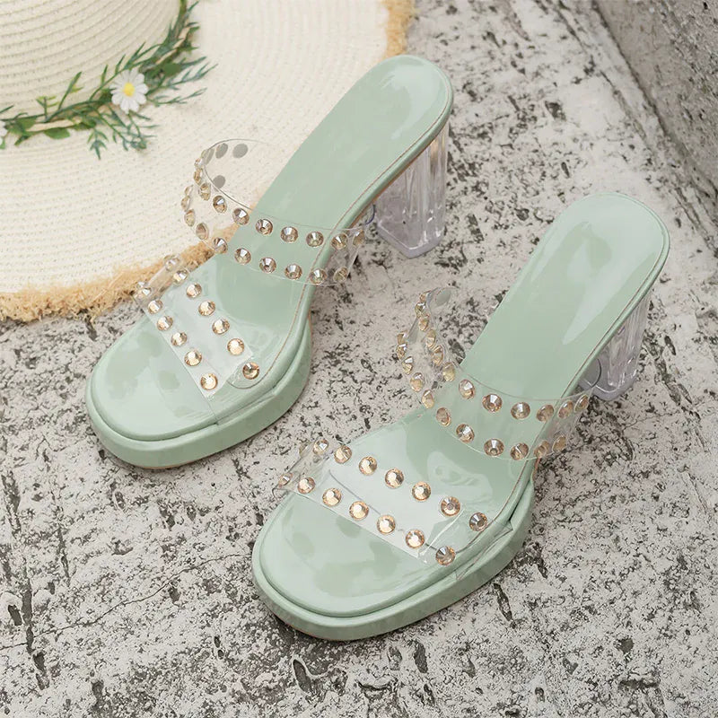 KissICON Shiny Crystal Super High Heel Sandals Women Plus