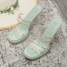 KissICON Shiny Crystal Super High Heel Sandals Women Plus