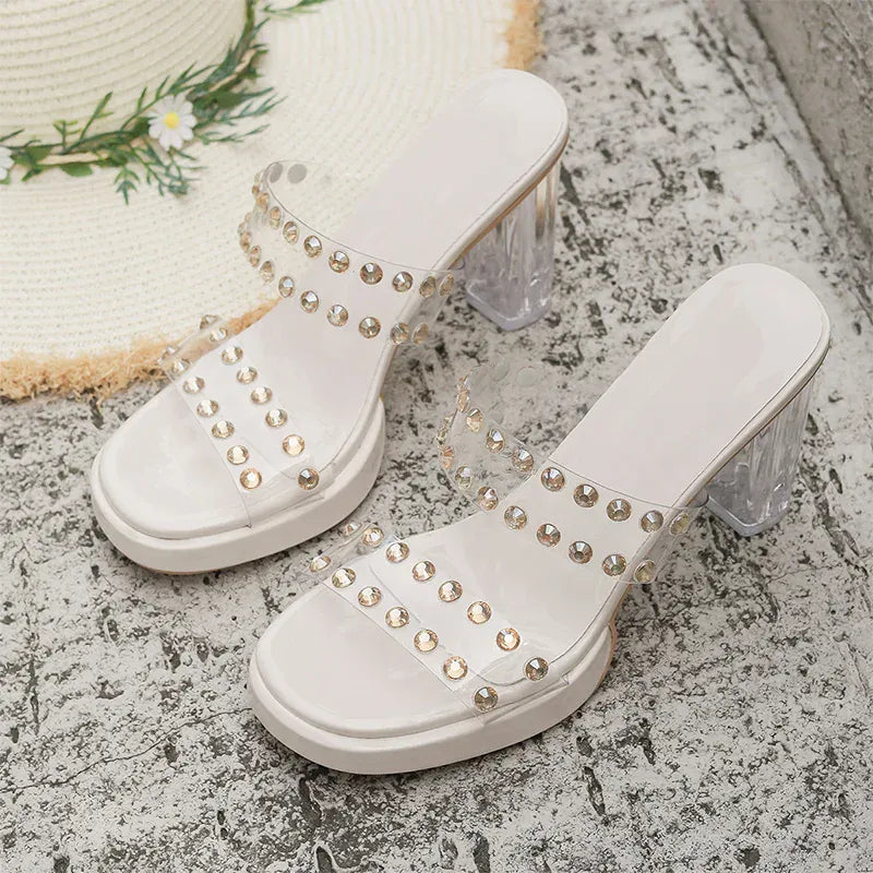 KissICON Shiny Crystal Super High Heel Sandals Women Plus