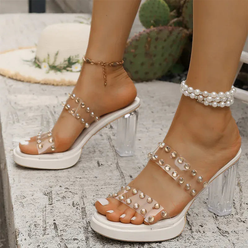 KissICON Shiny Crystal Super High Heel Sandals Women Plus