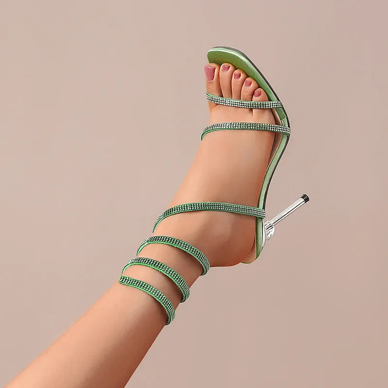 KissICON Shiny Crystal Super High Heels Sandals for Women