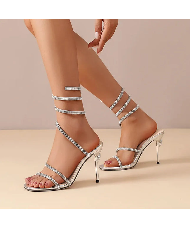 KissICON Shiny Crystal Super High Heels Sandals for Women