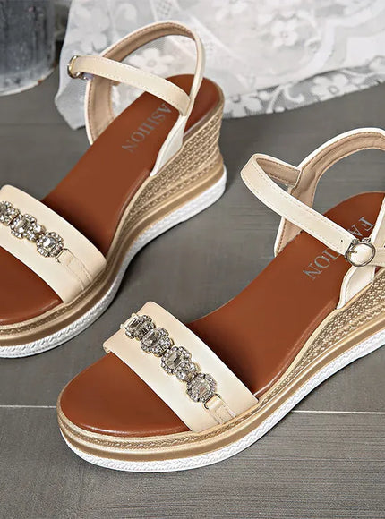 KissICON Shiny Large Crystal Chain Wedges Sandals for Women