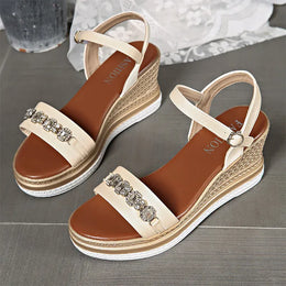 KissICON Shiny Large Crystal Chain Wedges Sandals for Women