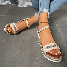 KissICON Shiny Large Crystal Chain Wedges Sandals for Women