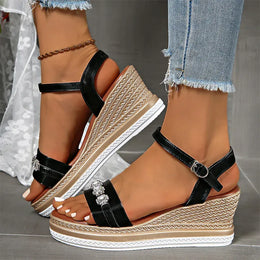 KissICON Shiny Large Crystal Chain Wedges Sandals for Women