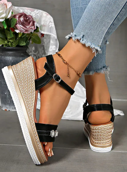 KissICON Shiny Large Crystal Chain Wedges Sandals for Women