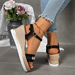 KissICON Shiny Large Crystal Chain Wedges Sandals for Women