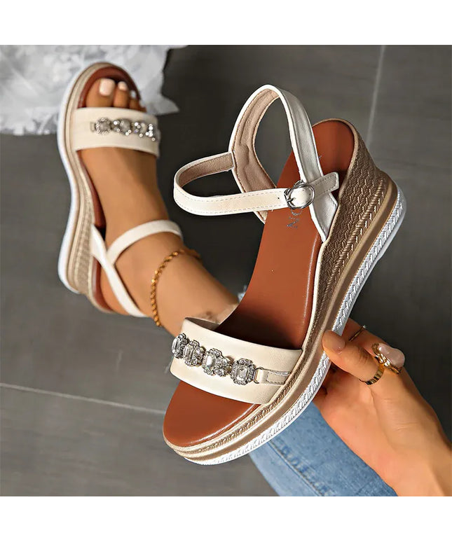 KissICON Shiny Large Crystal Chain Wedges Sandals for Women