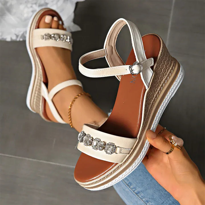 Shiny Large Crystal Chain Wedges Sandals for Women