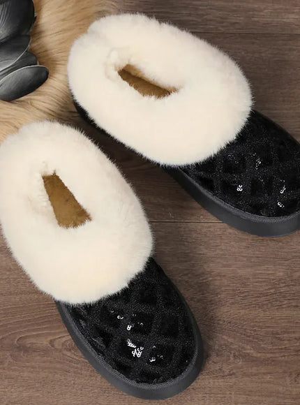 KissICON Shiny Sequin Faux Fur Snow Boots for Women