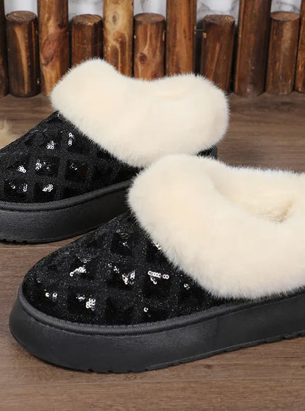 KissICON Shiny Sequin Faux Fur Snow Boots for Women