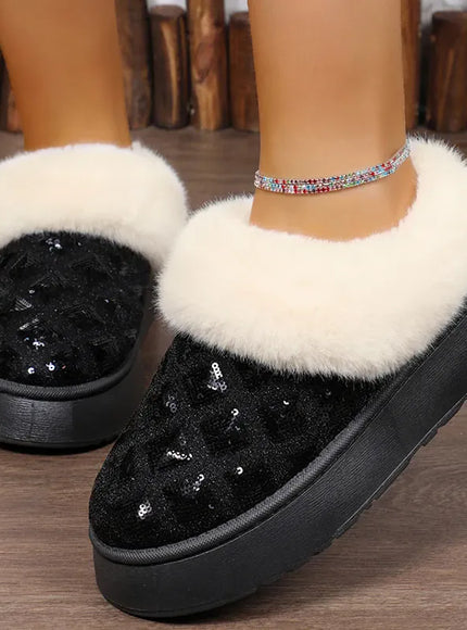 KissICON Shiny Sequin Faux Fur Snow Boots for Women