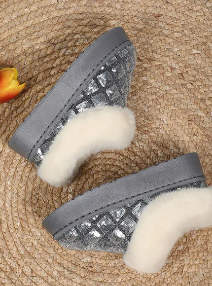 KissICON Shiny Sequin Faux Fur Snow Boots for Women