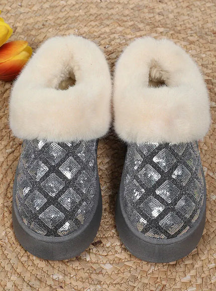 KissICON Shiny Sequin Faux Fur Snow Boots for Women