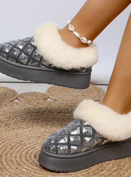 KissICON Shiny Sequin Faux Fur Snow Boots for Women