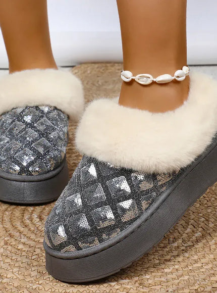 KissICON Shiny Sequin Faux Fur Snow Boots for Women
