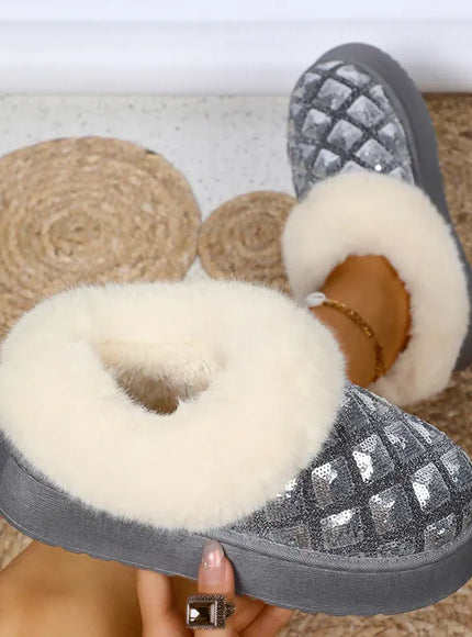 KissICON Shiny Sequin Faux Fur Snow Boots for Women