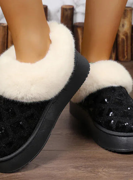 KissICON Shiny Sequin Faux Fur Snow Boots for Women