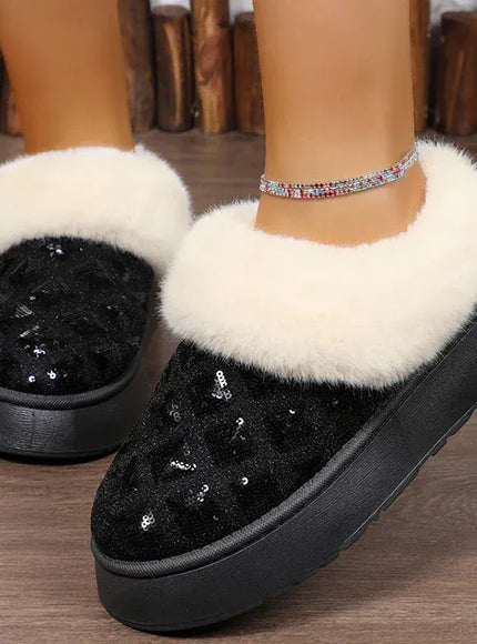 KissICON Shiny Sequin Faux Fur Snow Boots for Women