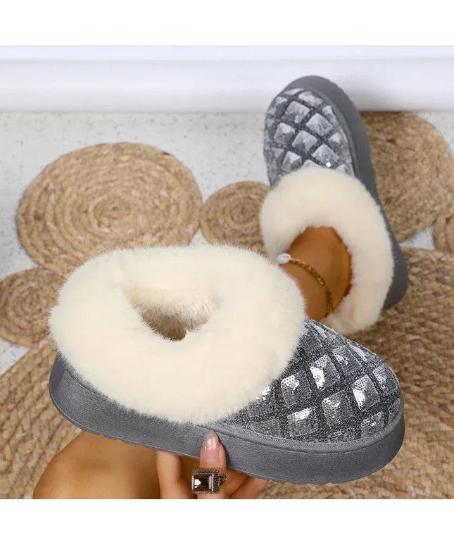 KissICON Shiny Sequin Faux Fur Snow Boots for Women