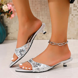 KissICON Shiny Sequin Low Heels Sandals for Women Plus