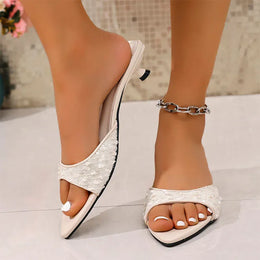 KissICON Shiny Sequin Low Heels Sandals for Women Plus