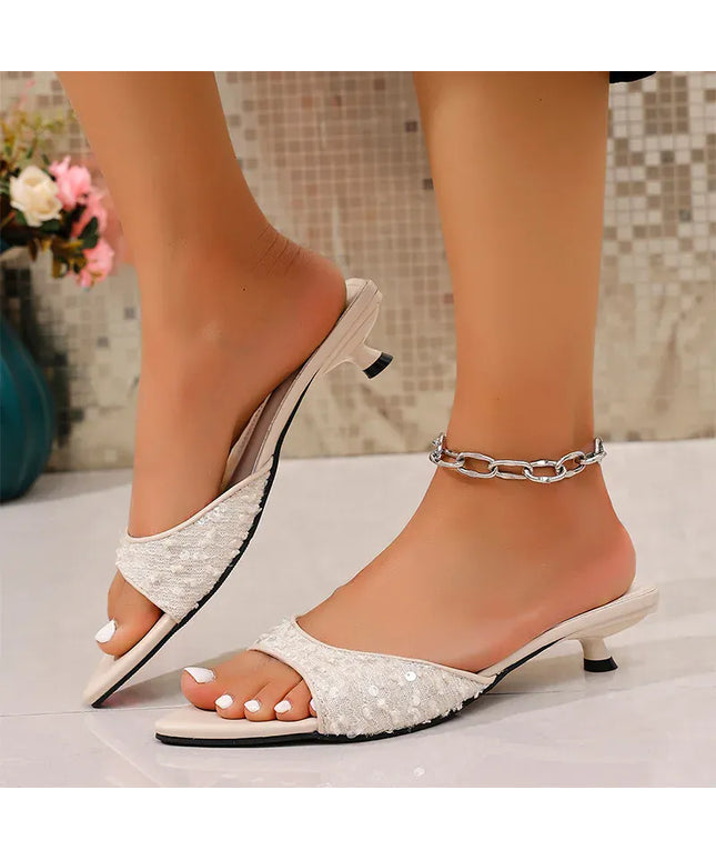 KissICON Shiny Sequin Low Heels Sandals for Women Plus