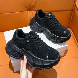 Dropshipman Shoes for Women 2024 New Shiny Rhinestone Women's Sneakers Shoes Autumn Korean Fashion Thick Sole Sports Shoes Zapatos De Mujer