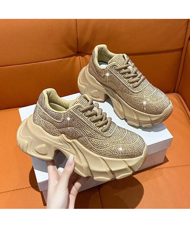 Dropshipman Shoes for Women 2024 New Shiny Rhinestone Women's Sneakers Shoes Autumn Korean Fashion Thick Sole Sports Shoes Zapatos De Mujer