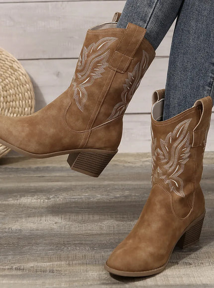 KissICON Shoes for Women New Embroidered Western Cowboy Boots