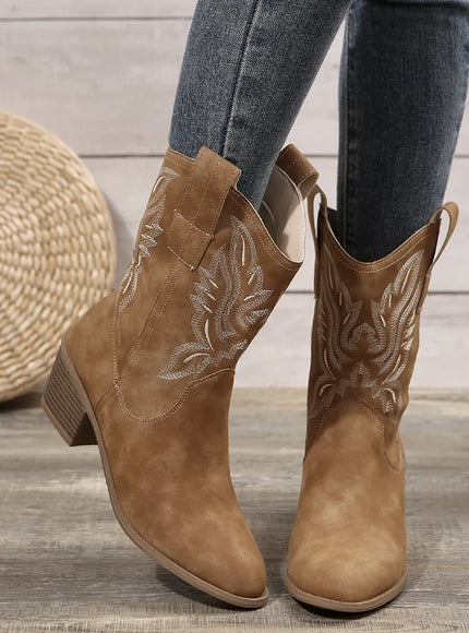 KissICON Shoes for Women New Embroidered Western Cowboy Boots