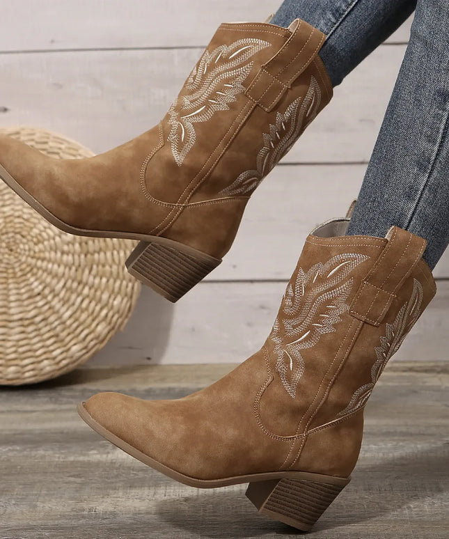KissICON Shoes for Women New Embroidered Western Cowboy Boots