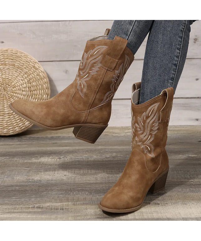 KissICON Shoes for Women New Embroidered Western Cowboy Boots
